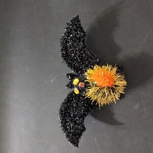 Fabric Black and Orange Bauble Bat Halloween Pin Brooch